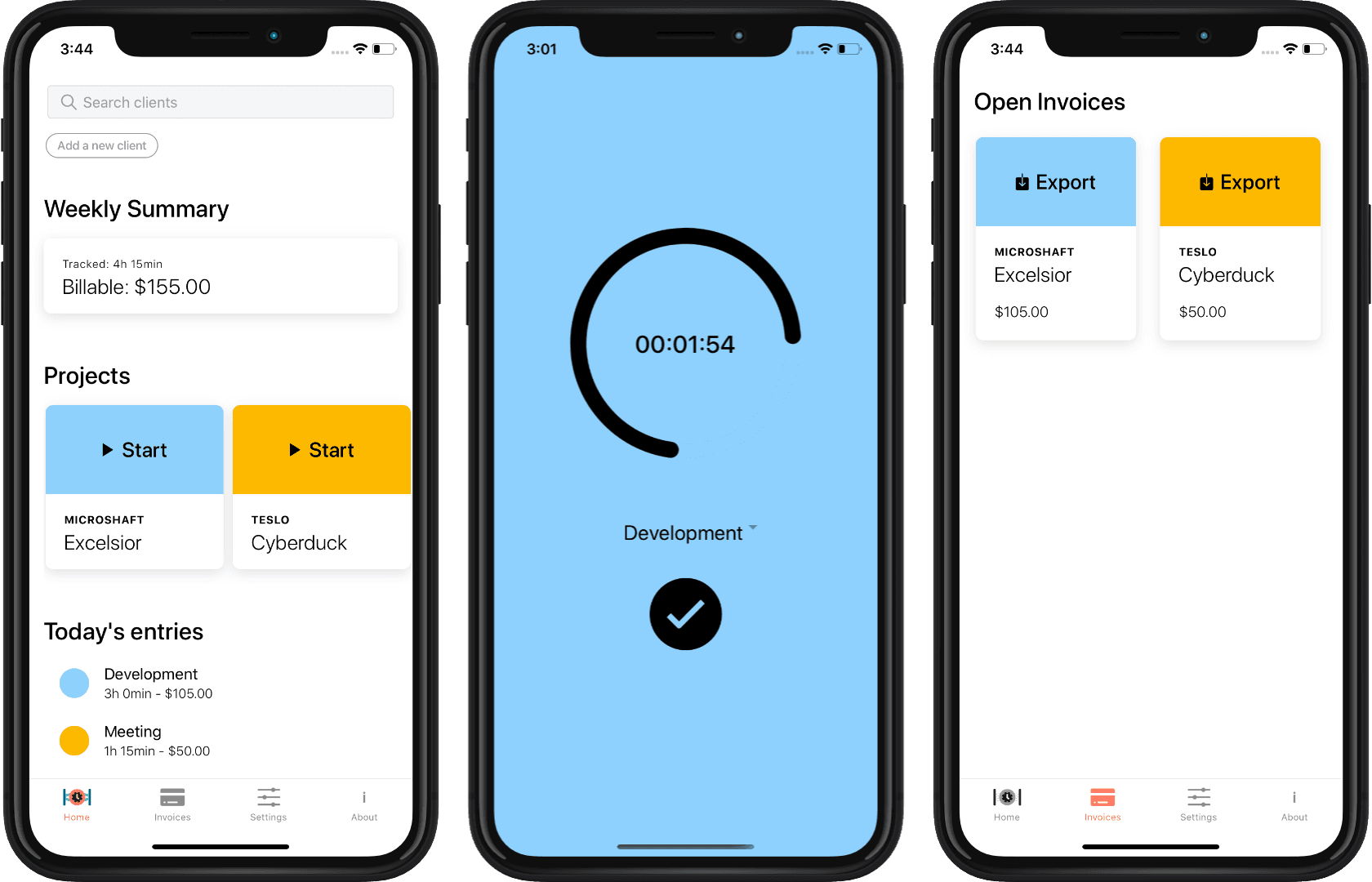 Mobile application screenshots